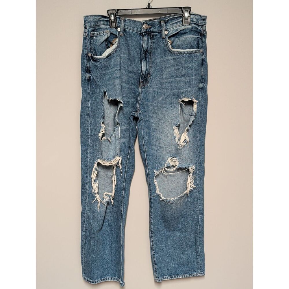 Aeropostale Women's Distressed Blue Straight Leg Jeans